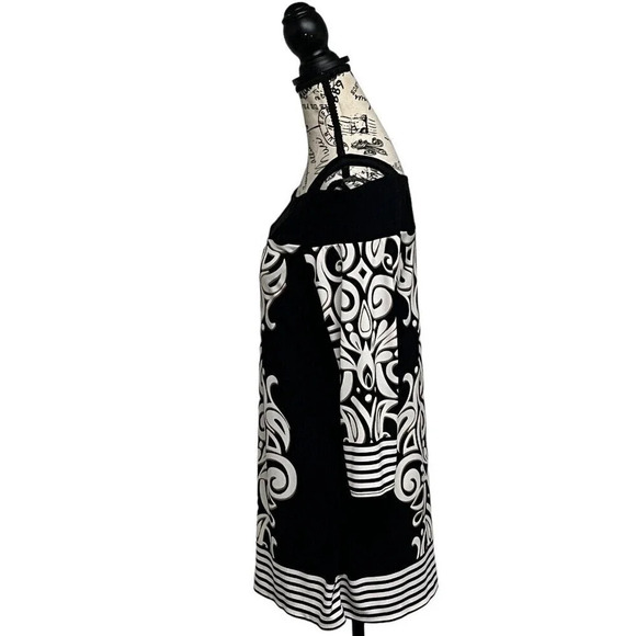 Cache Black White Cold Shoulder Mini Dress M | Geometric Paisley Knit Retro Y2K - Picture 4 of 9